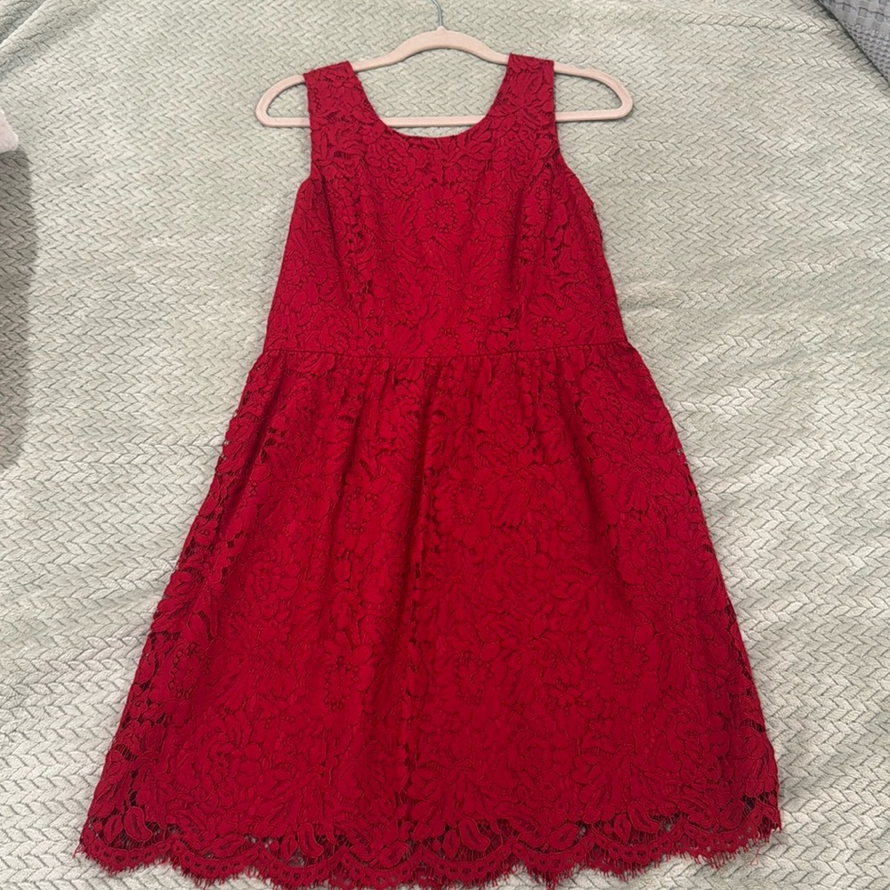 LOFT Red Floral Lace Dress